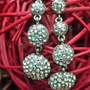 Four Drop Crystal Glass & Rhinestone Earrings